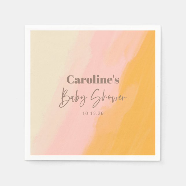 Boho Rosa Gul Skript Anpassad Baby Shower  Pappersservett (Framsidan)