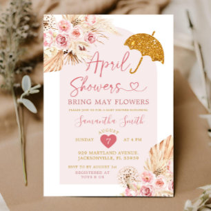 Boho Rosa Guld April Shower Baby Shower Inbjudningar