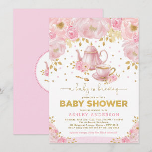 Boho Rosa Guld Baby Shower Tea Party Inbjudningar