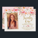 Boho Rosa Guld Blommigt Dreamcatcher 21:a födelsed Inbjudningar<br><div class="desc">Feminin inbjudan på 21:a födelsedag med fantastisk rosa och  blommigt i vattenfärg drömamcatcher och faux guld conetti</div>