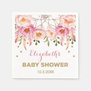Boho Rosa Guld Blommigt Dreamcatcher Shower Pappersservett