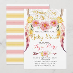 Boho rosa guld- Dreamcatcher baby showerinbjudan Inbjudningar
