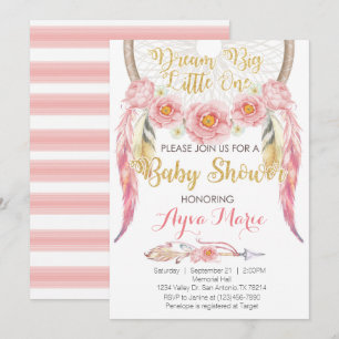 Boho rosa guld- Dreamcatcher baby showerinbjudan Inbjudningar
