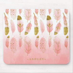 Boho Rosa & Guld Feathers Ombre-Personligen Musmatta