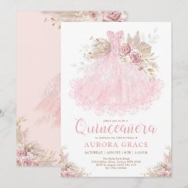 Boho Rosa Guld Quinceañera Princess Dress Birthday Inbjudningar