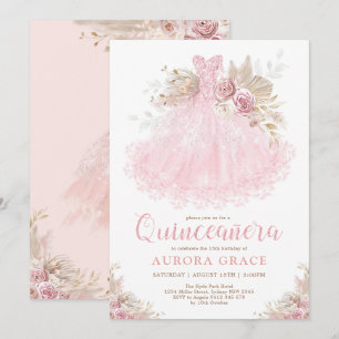 Boho Rosa Guld Quinceañera Princess Dress Birthday Inbjudningar