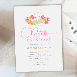 Boho Rosa Gult Tulip Guld Petals Prosecco Möhippa Inbjudningar