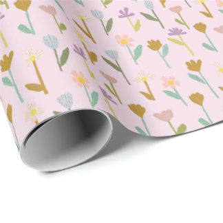 Boho Rosa Hand plockade Blommönster Wrapping Pappe Presentpapper