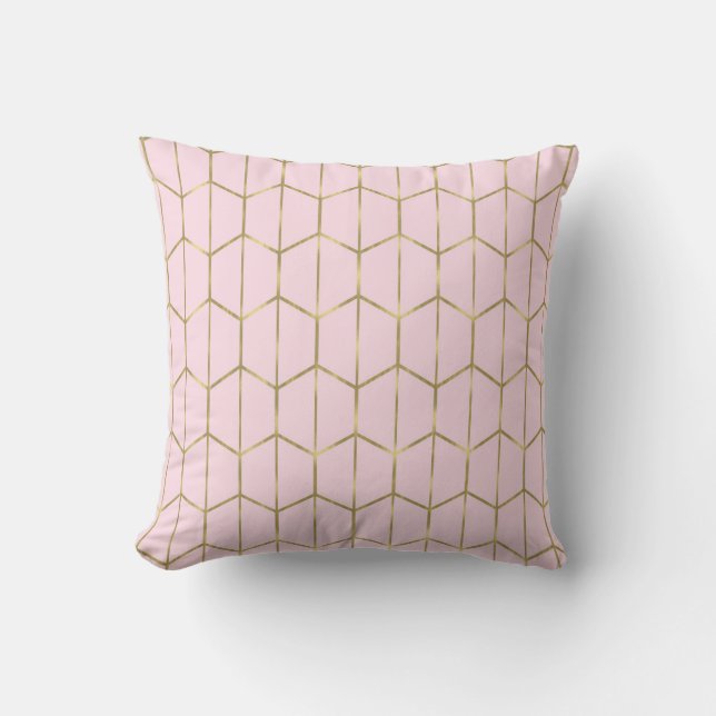 Boho Rosa Hexagon Guld & Geometric Glam Kudde (Framsida)