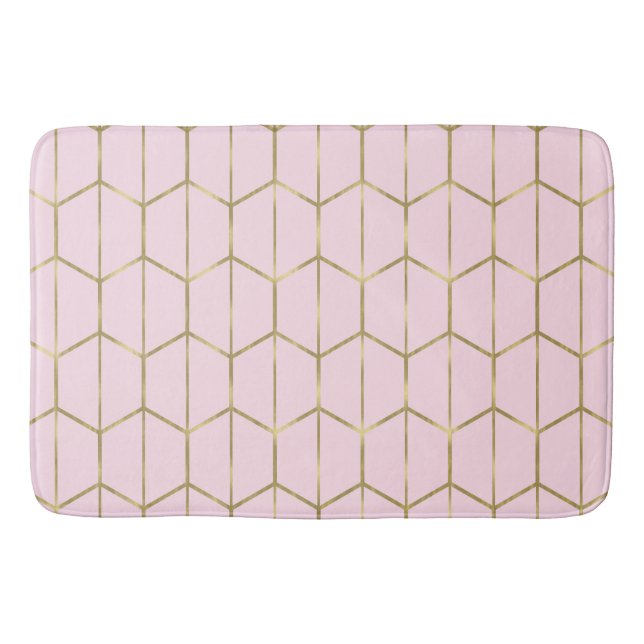 Boho Rosa Hexagon Guld & Geometrisk Glam  Badrumsmatta (Framsidan)