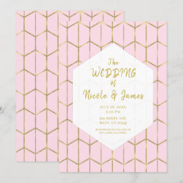 Boho Rosa Hexagon Guld Geometrisk Glam Bröllop Inbjudningar