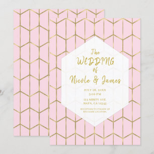 Boho Rosa Hexagon Guld Geometrisk Glam Bröllop Inbjudningar