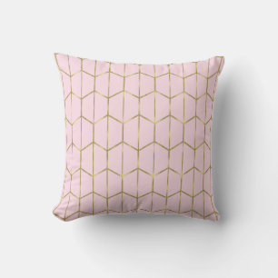 Boho Rosa Hexagon Guld & Geometrisk Glam Kudde
