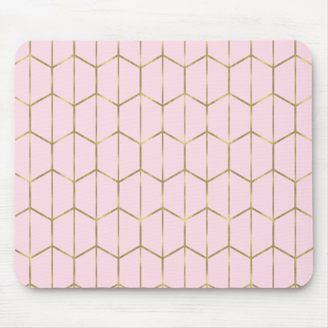 Boho Rosa Hexagon Guld & Geometrisk Glamour Musmatta (Framsidan)