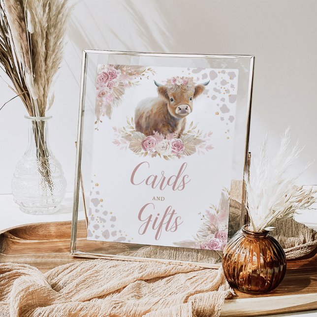 Boho Rosa Highland Cow Cards & Gifts Sign Poster (Skapare uppladdad)