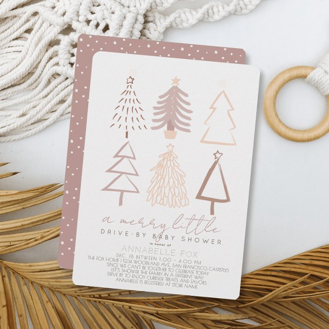 Boho Rosa Julgranar Drive by Baby Shower Inbjudningar (Skapare uppladdad)