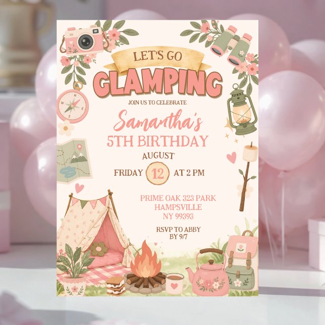 Boho Rosa Let's Go Glamping Födelsedag Inbjudningar (Skapare uppladdad)