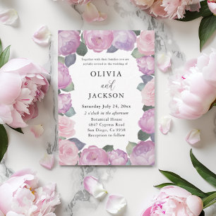 Boho Rosa & Lila Blommig Bröllop Inbjudningar