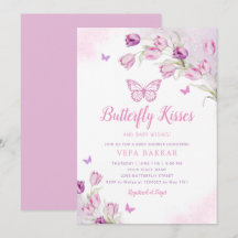 Boho Rosa Lila Blommigt Butterfly Girl Baby Shower