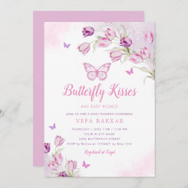 Boho Rosa Lila Blommigt Butterfly Girl Baby Shower Inbjudningar