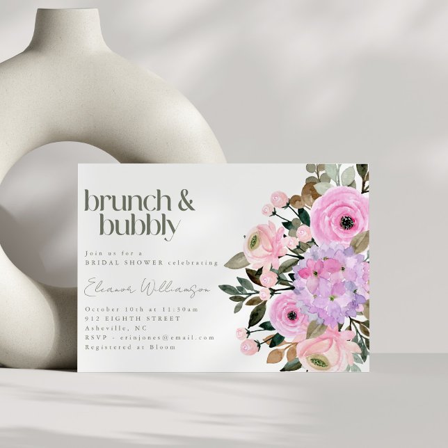Boho Rosa Lila Blommigt Cute Brunch BubLY Shower Inbjudningar (Skapare uppladdad)