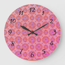 Boho Rosa Lila Blue Mönster Acrylic Wall Clock Stor Klocka