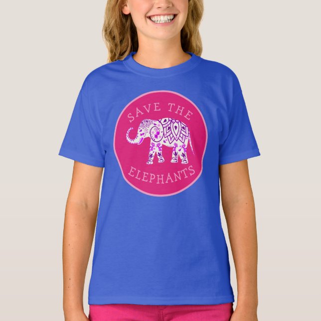 Boho Rosa Lila Lycka till Spara  Elephants T Shirt (Framsida)