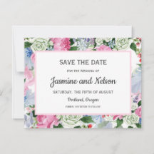 Boho rosa Lilac blåa blommor Bröllop spara datum