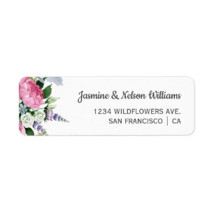 Boho Rosa Lilac wildblommor bröllop personlig Returadress Etikett