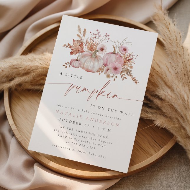 Boho Rosa Liten Pumpa Höst Baby Shower Inbjudningar (Skapare uppladdad)