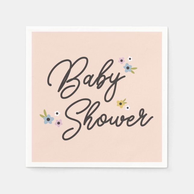 Boho Rosa Little Dam Vår blommor Baby Shower Pappersservett (Framsidan)