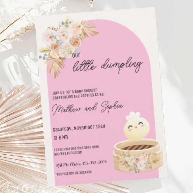 Boho Rosa Little Dumpling Baby Shower Inbjudan (Skapare uppladdad)