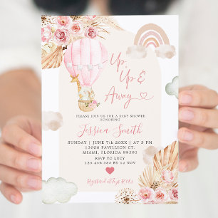 Boho Rosa Luftballong Blommigt Baby Shower Invit Inbjudningar