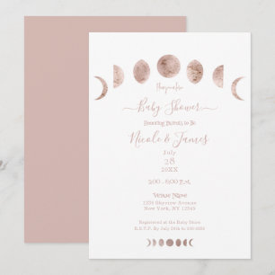 Boho Rosa Månfaser Modern Minimal Baby Shower Inbjudningar