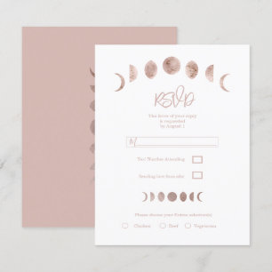 Boho Rosa Månfaser Modern Minimal Bröllop RSVP Inbjudningar
