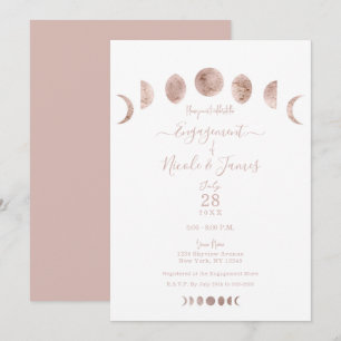 Boho Rosa Månfaser Modern Minimal Förlovningsring Inbjudningar
