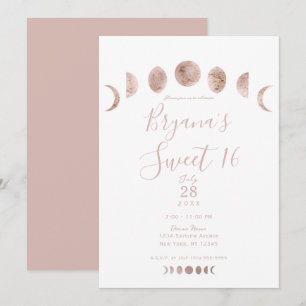 Boho Rosa Månfaser Modern Minimal Söt 16-årsfest Inbjudningar