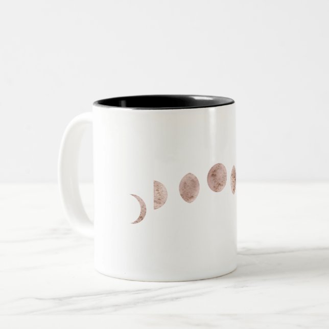 Boho Rosa Månfaser Modern Minimalism Två-Tonad Mugg (Framsida vänster)