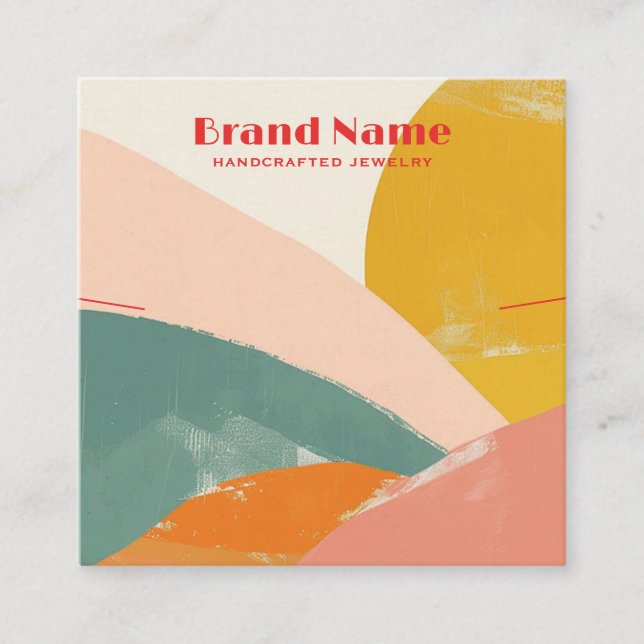 Boho Rosa Minimalist Art Necklace Visning Fyrkantigt Visitkort (Framsida)