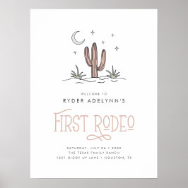 Boho Rosa Modern Flickor Första Rodeo 1-årsdag Poster