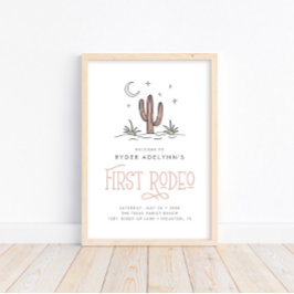 Boho Rosa Modern Flickor Första Rodeo 1-årsdag Poster