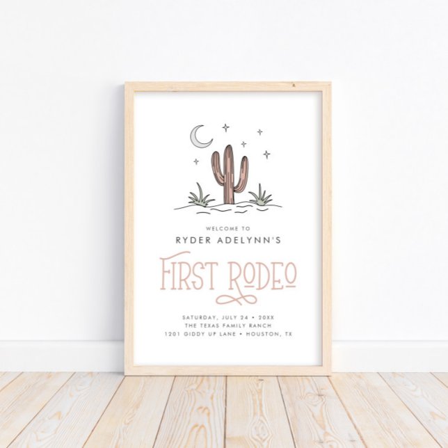 Boho Rosa Modern Flickor Första Rodeo 1-årsdag Poster (Skapare uppladdad)