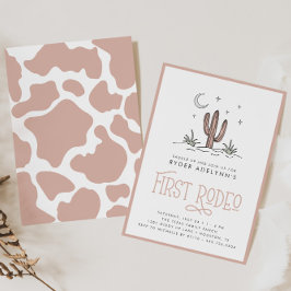 Boho Rosa Modern Girls First Rodeo 1:a födelsedage Inbjudningar