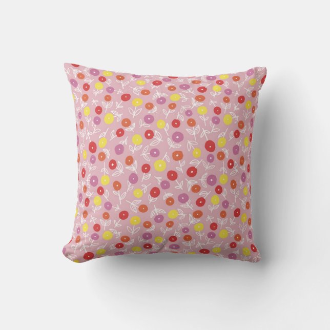 Boho Rosa Modernt Blommönster Kudde (Framsida)
