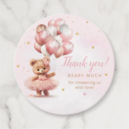 Boho Rosa Nalle Girl Baby Shower Tack Gåvor Etiketter