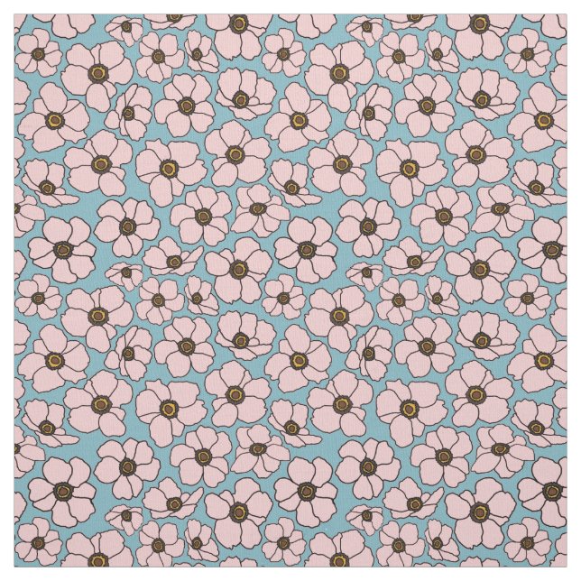 Boho rosa och blå blommig  tyg (Provkarta)