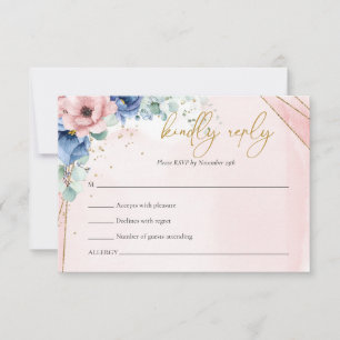 Boho rosa och blå blommigt eucalyptus OSA kort