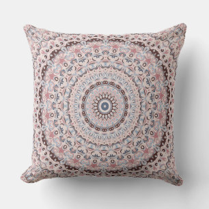 Boho Rosa och Blå Mandala Mönster Kudde