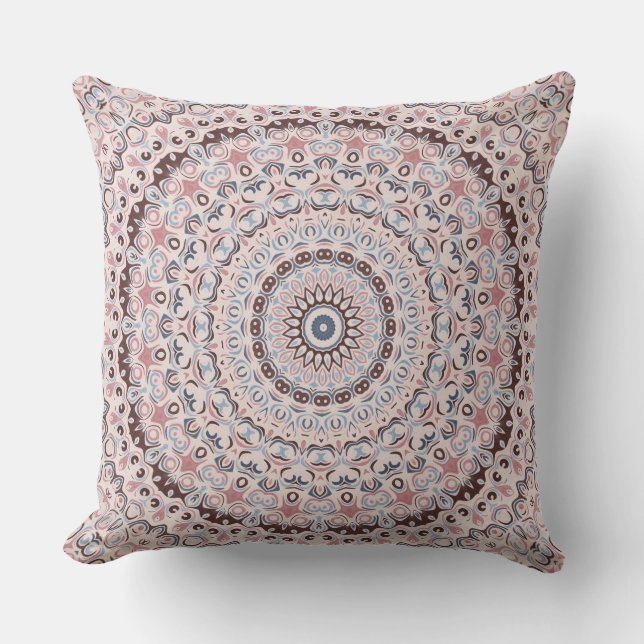 Boho Rosa och Blå Mandala Mönster Kudde (Framsida)