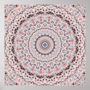Boho Rosa och Blå Mandala Mönster Poster